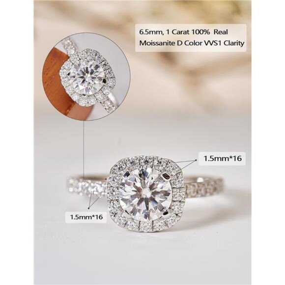 IMOLOVE Solitaire Engagement Rings for Women Halo Ring Promise Rings for her - Picture 2 of 14